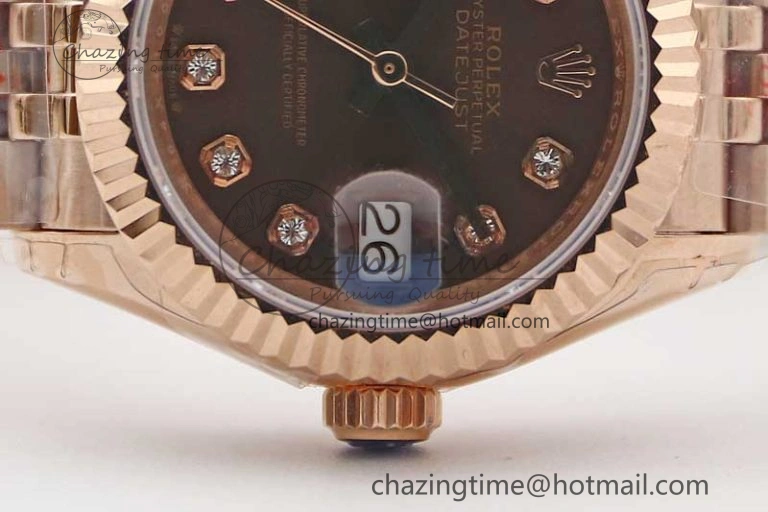 Lady DateJust 28 RG TWF 1:1 Best Edition Brown Dial Diamonds Markers on Jubilee Bracelet NH Soft 2137