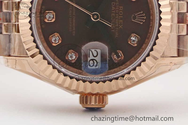 Lady DateJust 28 RG TWF 1:1 Best Edition Brown Dial Diamonds Markers on Jubilee Bracelet NH Soft 2137