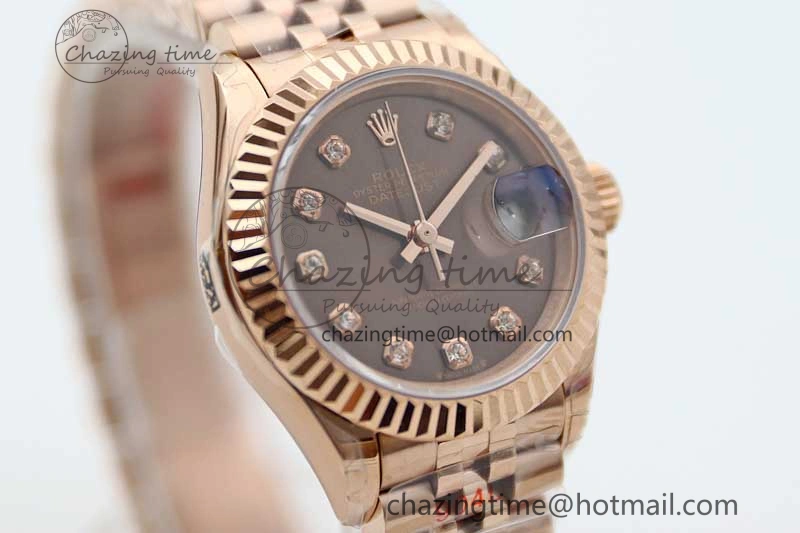 Lady DateJust 28 RG TWF 1:1 Best Edition Brown Dial Diamonds Markers on Jubilee Bracelet NH Soft 2137