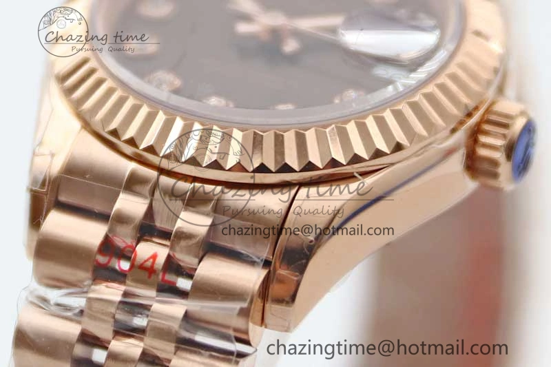 Lady DateJust 28 RG TWF 1:1 Best Edition Brown Dial Diamonds Markers on Jubilee Bracelet NH Soft 2137