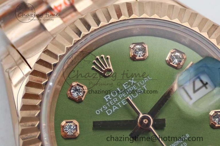 WrinkleFree Lady DateJust 28 RG TWF 1:1 Best Edition Green Dial Diamonds Markers on Jubilee Bracelet NH 2138