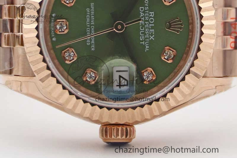 WrinkleFree Lady DateJust 28 RG TWF 1:1 Best Edition Green Dial Diamonds Markers on Jubilee Bracelet NH 2138