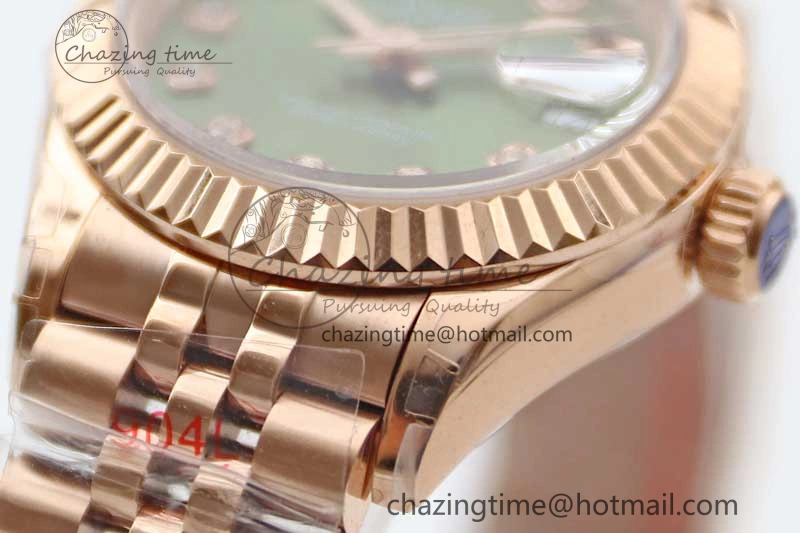 WrinkleFree Lady DateJust 28 RG TWF 1:1 Best Edition Green Dial Diamonds Markers on Jubilee Bracelet NH 2138
