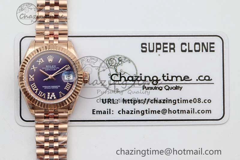 Durable Lady DateJust 28 RG TWF 1:1 Best Edition Purple Dial Roman Markers on Jubilee Bracelet NH 2139
