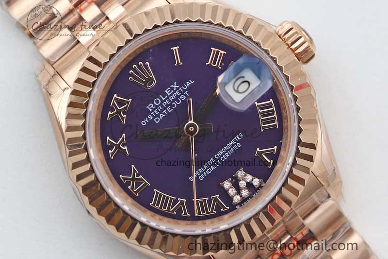 Durable Lady DateJust 28 RG TWF 1:1 Best Edition Purple Dial Roman Markers on Jubilee Bracelet NH 2139