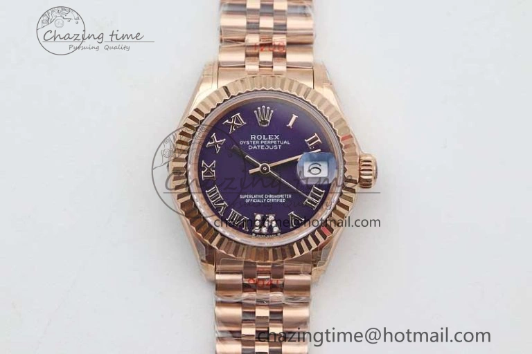 BestValue Lady DateJust 28 RG TWF 1:1 Best Edition Purple Dial Roman Markers on Jubilee Bracelet NH 10189