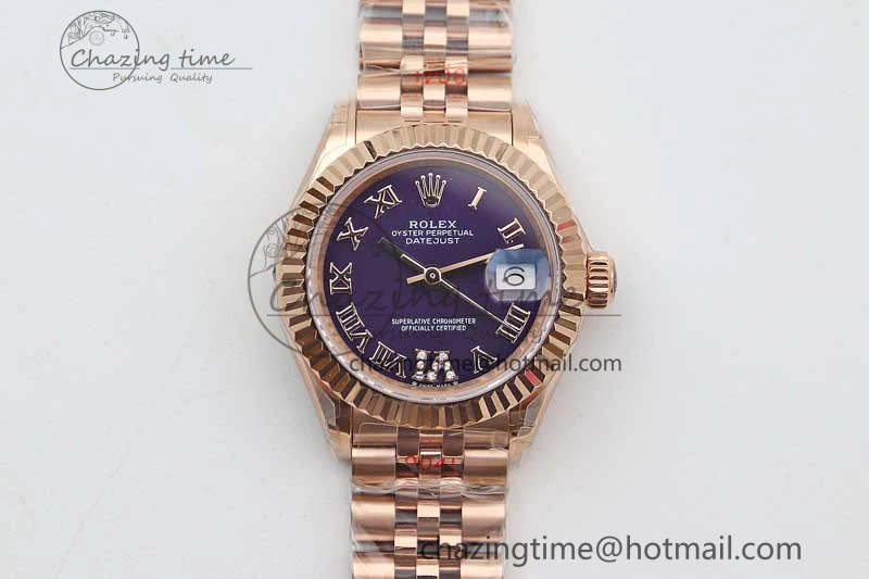 Durable Lady DateJust 28 RG TWF 1:1 Best Edition Purple Dial Roman Markers on Jubilee Bracelet NH 2139