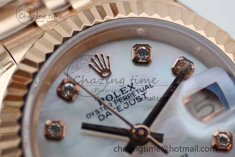 Lady DateJust 28 RG TWF 1:1 Best Edition White MOP Dial Diamonds Markers on Jubilee Bracelet NH ZipUp 2136