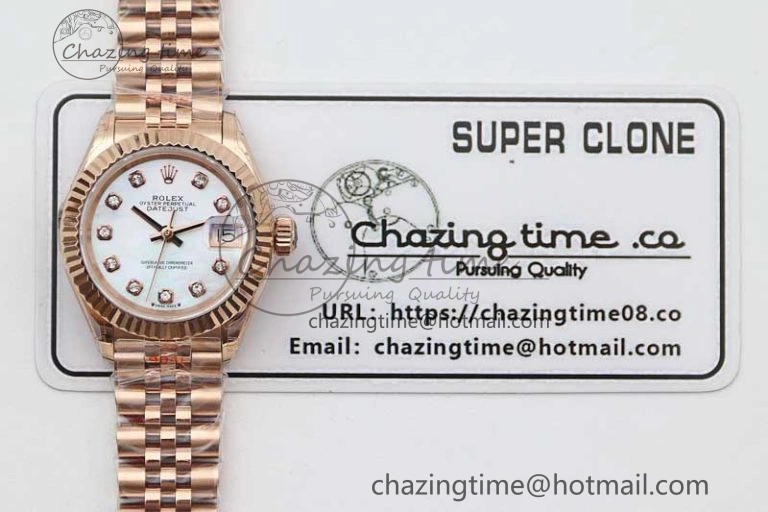 Lady DateJust 28 RG TWF 1:1 Best Edition White MOP Dial Diamonds Markers on Jubilee Bracelet NH ZipUp 2136