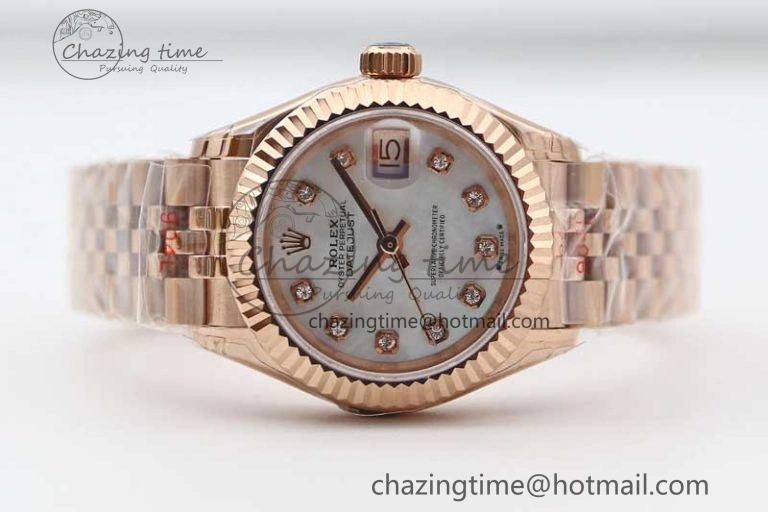 Lady DateJust 28 RG TWF 1:1 Best Edition White MOP Dial Diamonds Markers on Jubilee Bracelet NH ZipUp 2136