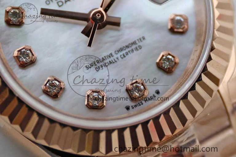 Lady DateJust 28 RG TWF 1:1 Best Edition White MOP Dial Diamonds Markers on Jubilee Bracelet NH ZipUp 2136