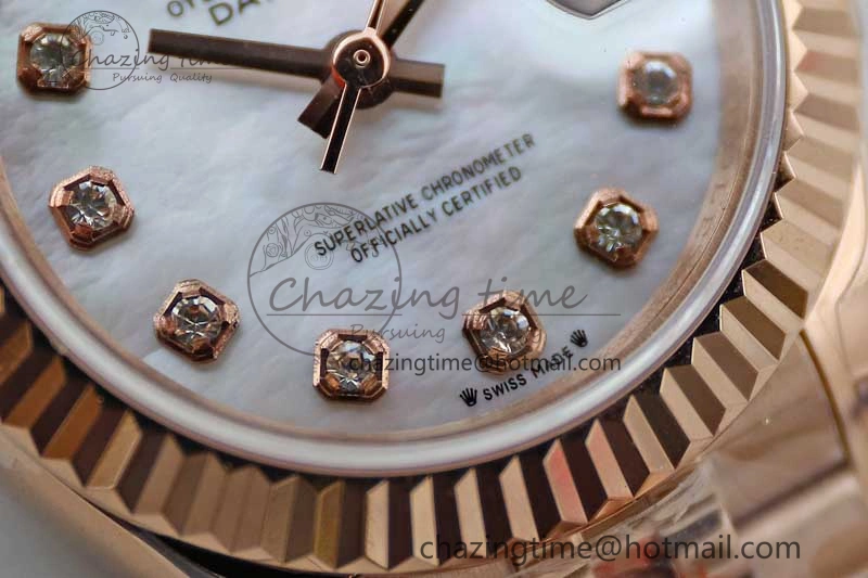 Lady DateJust 28 RG TWF 1:1 Best Edition White MOP Dial Diamonds Markers on Jubilee Bracelet NH ZipUp 2136