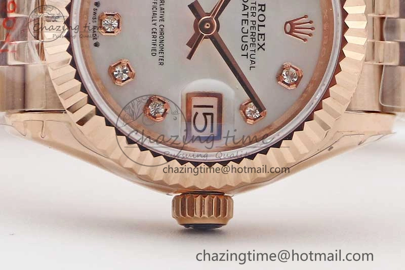 Lady DateJust 28 RG TWF 1:1 Best Edition White MOP Dial Diamonds Markers on Jubilee Bracelet NH ZipUp 2136