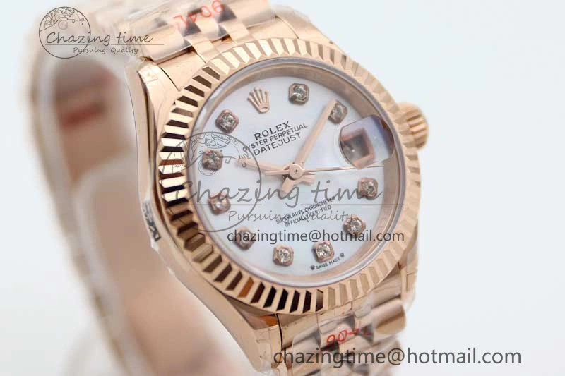 Lady DateJust 28 RG TWF 1:1 Best Edition White MOP Dial Diamonds Markers on Jubilee Bracelet NH ZipUp 2136