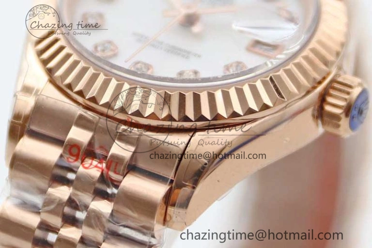 Lady DateJust 28 RG TWF 1:1 Best Edition White MOP Dial Diamonds Markers on Jubilee Bracelet NH ZipUp 2136