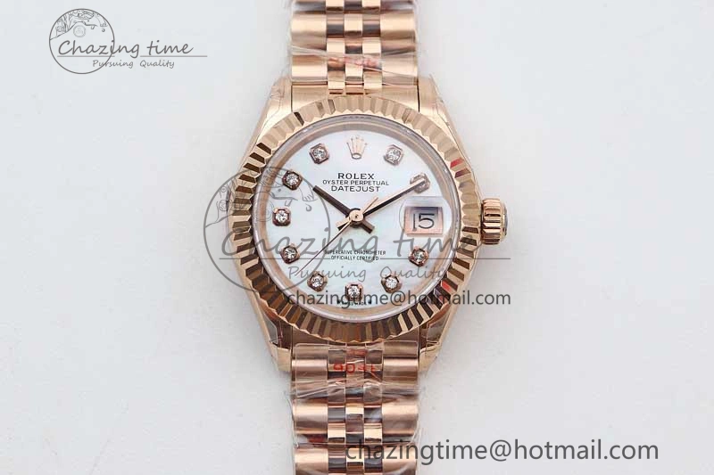Lady DateJust 28 RG TWF 1:1 Best Edition White MOP Dial Diamonds Markers on Jubilee Bracelet NH ZipUp 2136