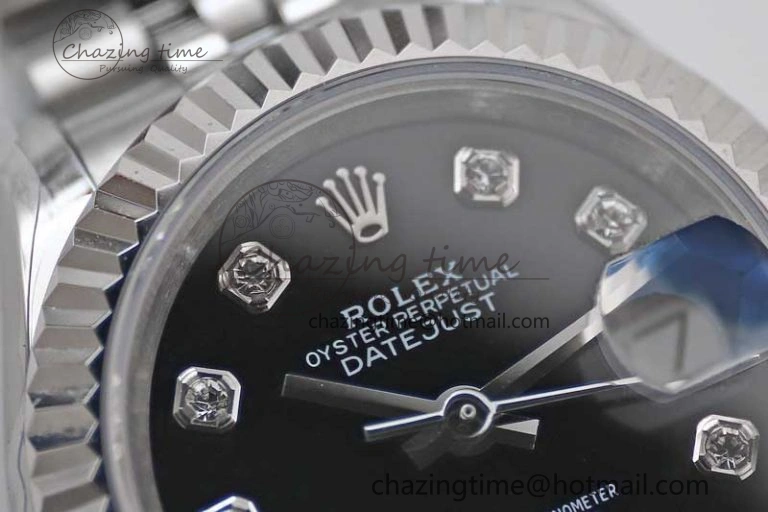 Lady DateJust 28 SS TWF 1:1 Best Edition 904L Steel Black Dial Diamonds Markers on President Bracelet NH Affordable 10205
