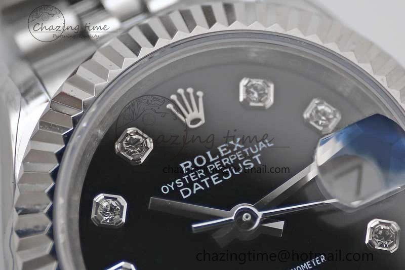 Lady DateJust 28 SS TWF 1:1 Best Edition 904L Steel Black Dial Diamonds Markers on President Bracelet NH Affordable 10205