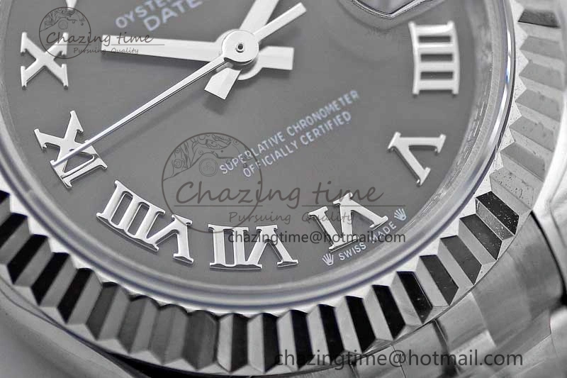 Lady DateJust 28 SS TWF 1:1 Best Edition 904L Steel Black Dial Roman Markers on President Bracelet NH TravelReady 2173