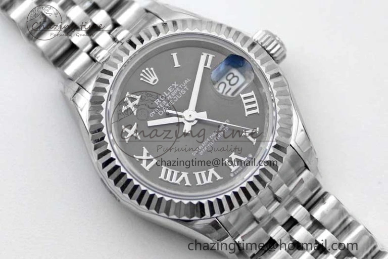 Lady DateJust 28 SS TWF 1:1 Best Edition 904L Steel Black Dial Roman Markers on President Bracelet NH TravelReady 2173