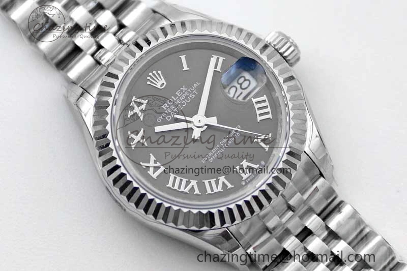 Lady DateJust 28 SS TWF 1:1 Best Edition 904L Steel Black Dial Roman Markers on President Bracelet NH TravelReady 2173