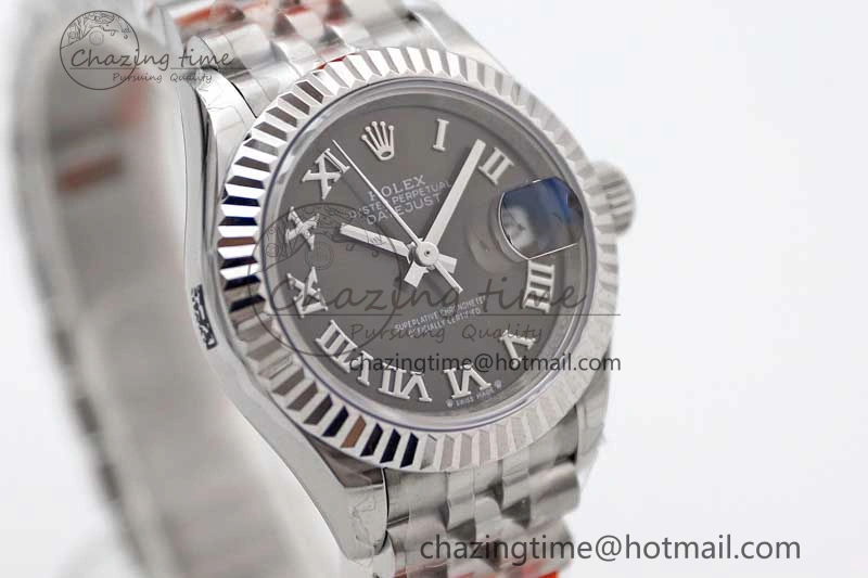 Lady DateJust 28 SS TWF 1:1 Best Edition 904L Steel Black Dial Roman Markers on President Bracelet NH TravelReady 2173