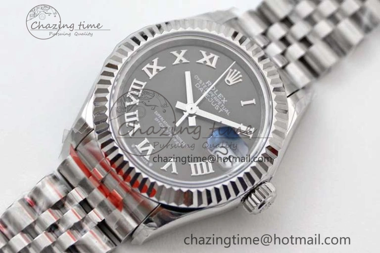 Lady DateJust 28 SS TWF 1:1 Best Edition 904L Steel Black Dial Roman Markers on President Bracelet NH TravelReady 2173