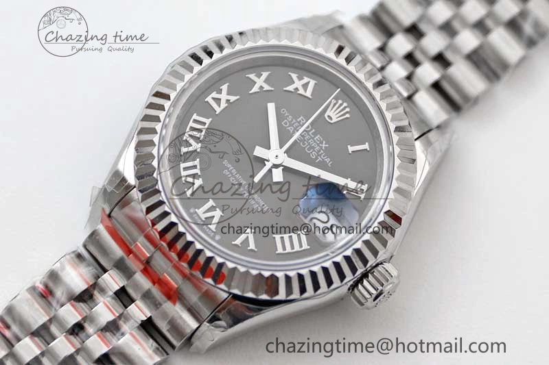 Lady DateJust 28 SS TWF 1:1 Best Edition 904L Steel Black Dial Roman Markers on President Bracelet NH TravelReady 2173