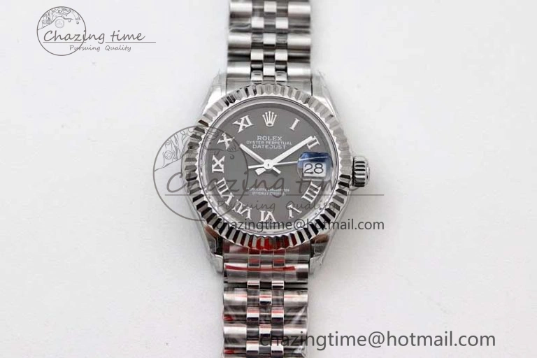 ZipUp Lady DateJust 28 SS TWF 1:1 Best Edition 904L Steel Black Dial Roman Markers on President Bracelet NH 10197