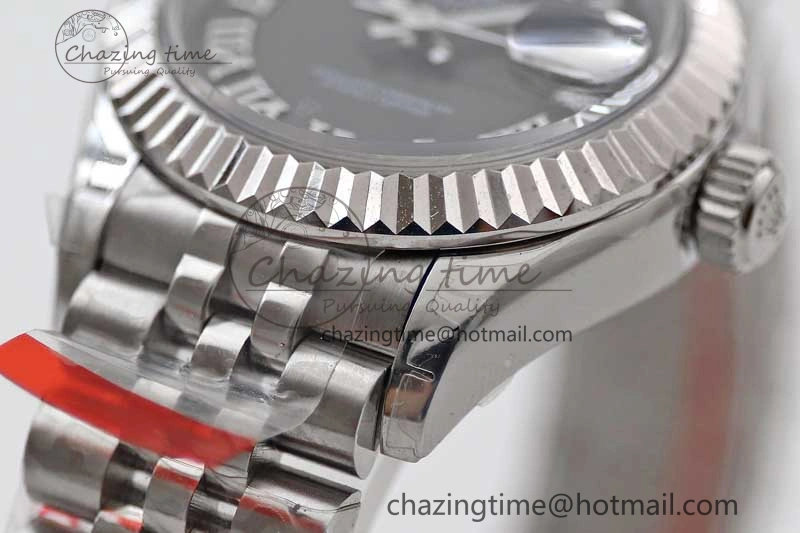 Lady DateJust 28 SS TWF 1:1 Best Edition 904L Steel Black Dial Roman Markers on President Bracelet NH TravelReady 2173