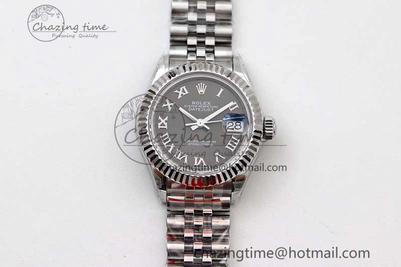 Lady DateJust 28 SS TWF 1:1 Best Edition 904L Steel Black Dial Roman Markers on President Bracelet NH TravelReady 2173