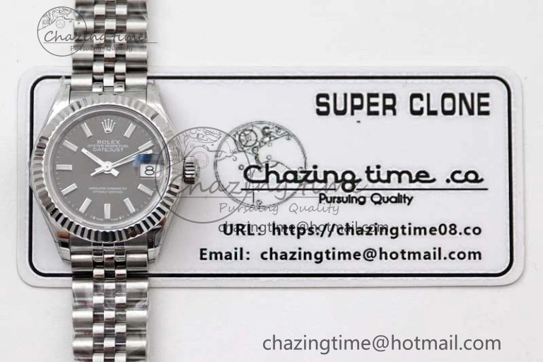 Lady DateJust 28 SS TWF 1:1 Best Edition 904L Steel Black Dial on President Bracelet NH ZeroBulk 2176