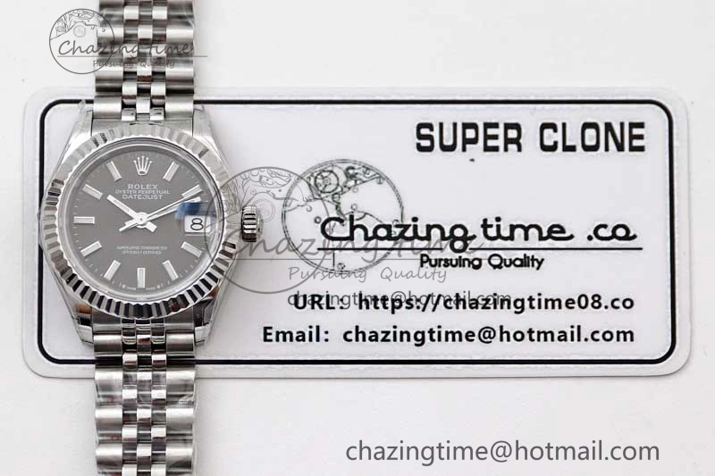 Lady DateJust 28 SS TWF 1:1 Best Edition 904L Steel Black Dial on President Bracelet NH ZeroBulk 2176