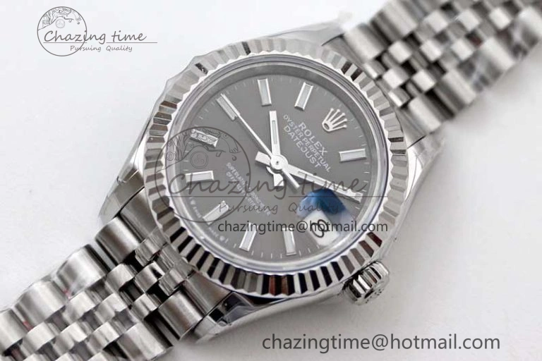 Lady DateJust 28 SS TWF 1:1 Best Edition 904L Steel Black Dial on President Bracelet NH ZeroBulk 2176