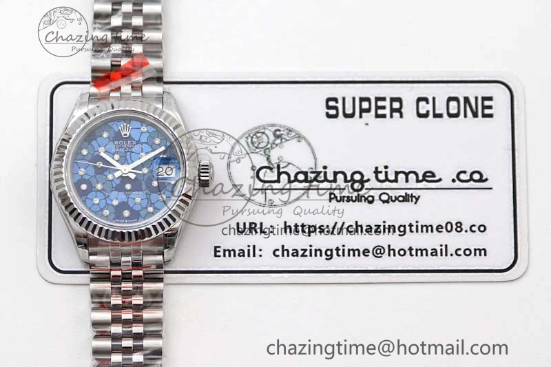 TimelessDesign Lady DateJust 28 SS TWF 1:1 Best Edition 904L Steel Blue Dial on President Bracelet NH 2175