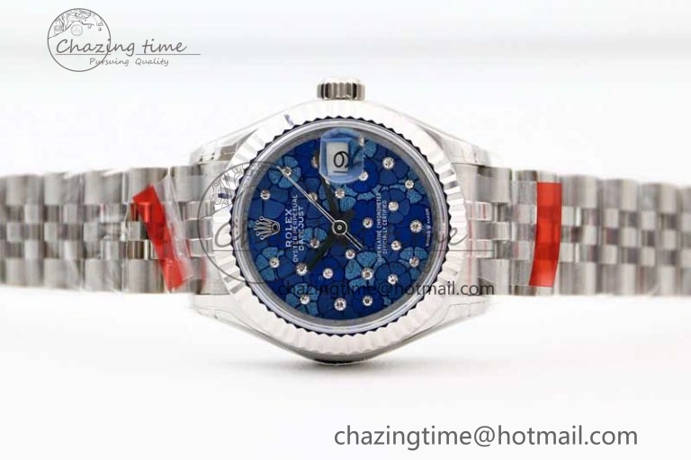 TimelessDesign Lady DateJust 28 SS TWF 1:1 Best Edition 904L Steel Blue Dial on President Bracelet NH 2175