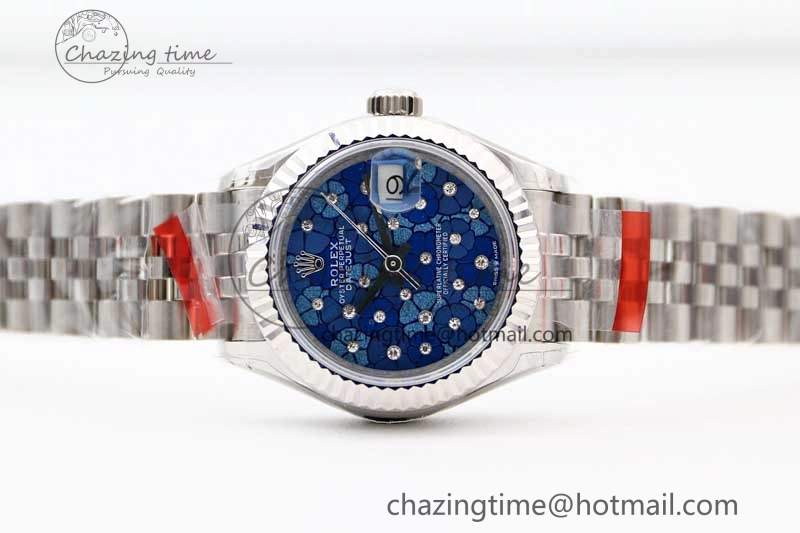TimelessDesign Lady DateJust 28 SS TWF 1:1 Best Edition 904L Steel Blue Dial on President Bracelet NH 2175