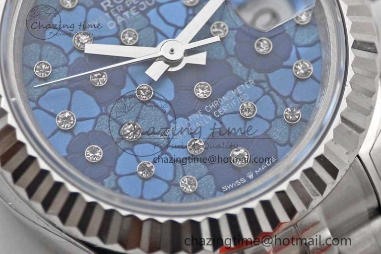 TimelessDesign Lady DateJust 28 SS TWF 1:1 Best Edition 904L Steel Blue Dial on President Bracelet NH 2175