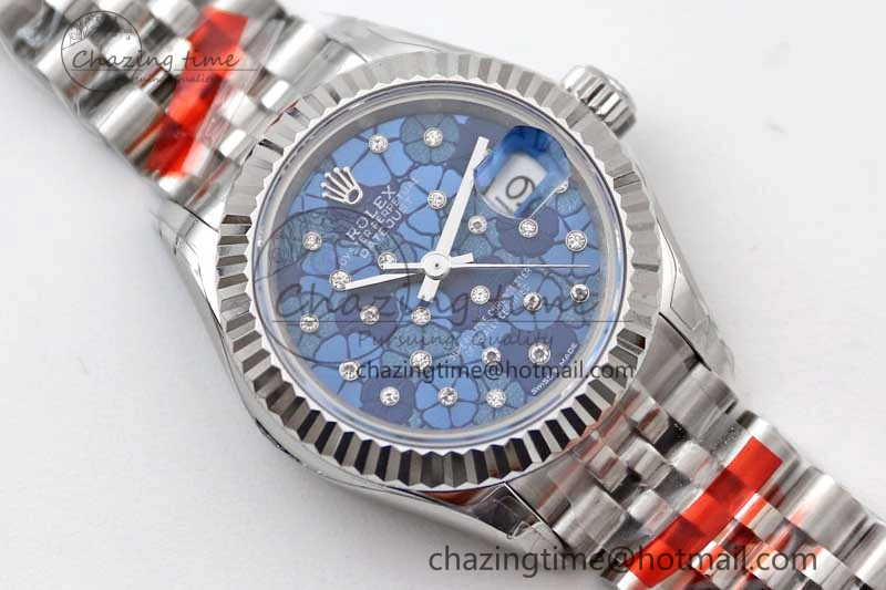 TimelessDesign Lady DateJust 28 SS TWF 1:1 Best Edition 904L Steel Blue Dial on President Bracelet NH 2175