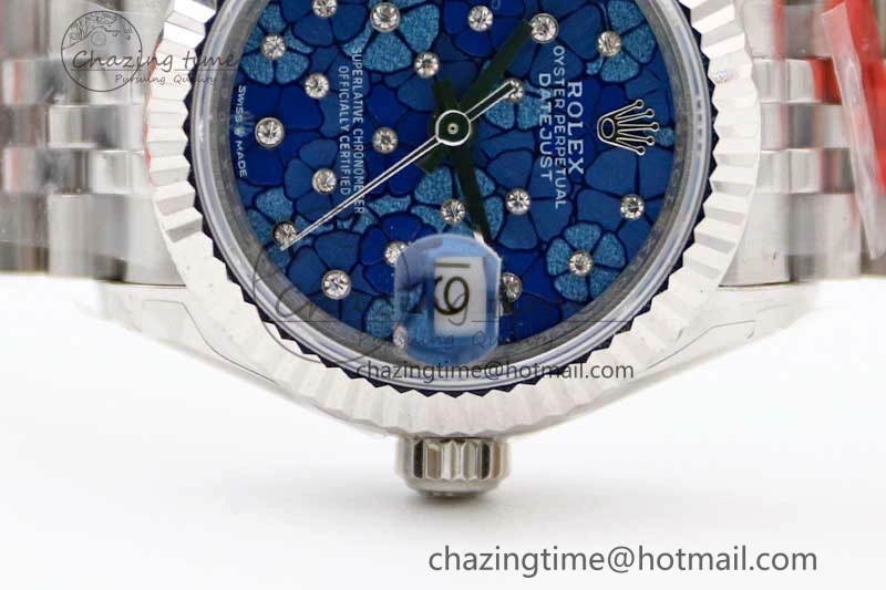 TimelessDesign Lady DateJust 28 SS TWF 1:1 Best Edition 904L Steel Blue Dial on President Bracelet NH 2175