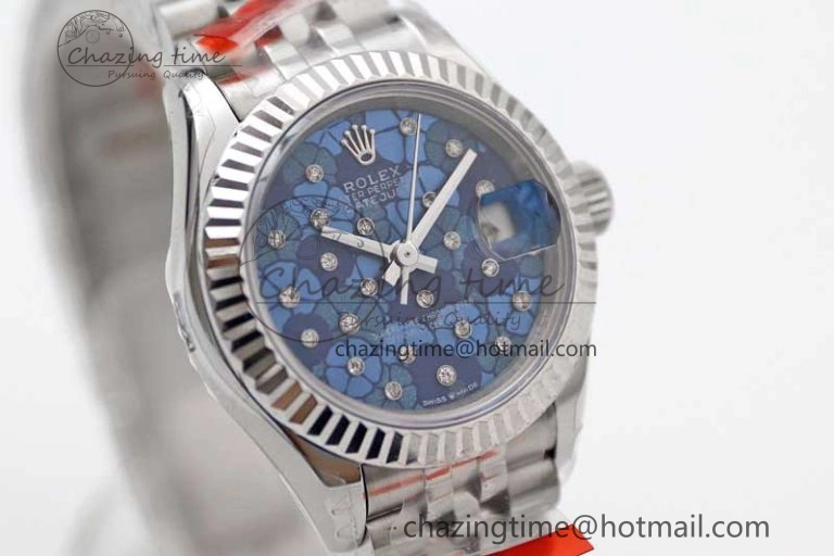 TimelessDesign Lady DateJust 28 SS TWF 1:1 Best Edition 904L Steel Blue Dial on President Bracelet NH 2175