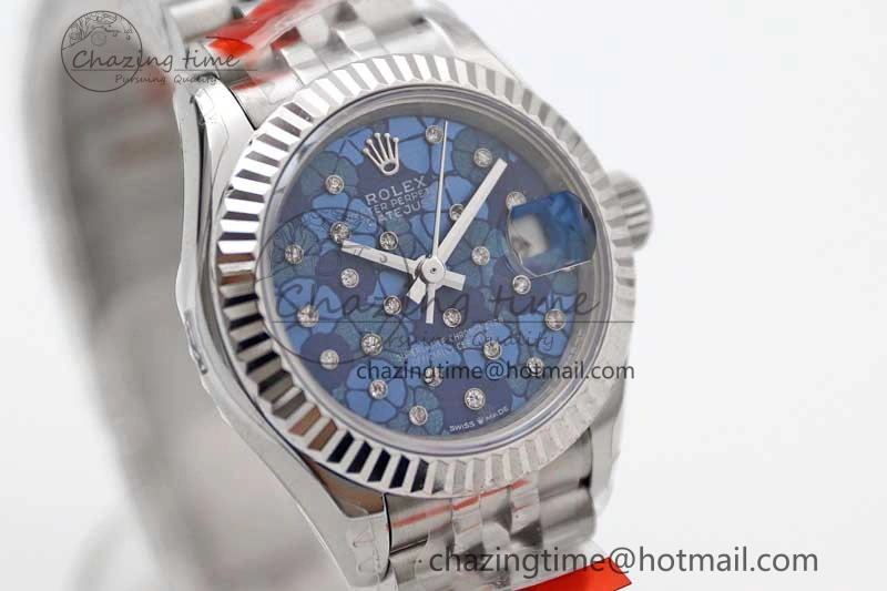 TimelessDesign Lady DateJust 28 SS TWF 1:1 Best Edition 904L Steel Blue Dial on President Bracelet NH 2175
