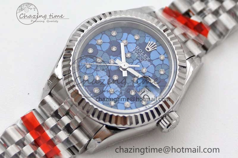 TimelessDesign Lady DateJust 28 SS TWF 1:1 Best Edition 904L Steel Blue Dial on President Bracelet NH 2175