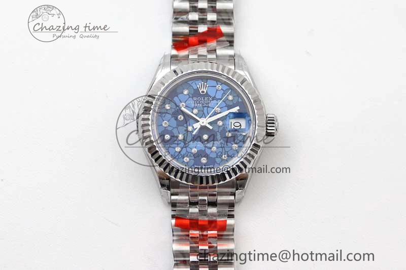 TimelessDesign Lady DateJust 28 SS TWF 1:1 Best Edition 904L Steel Blue Dial on President Bracelet NH 2175