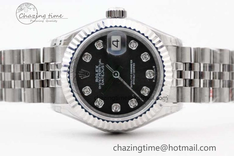 Lady DateJust 28 SS TWF 1:1 Best Edition 904L Steel Gray Dial Diamonds Markers on President Bracelet NH Comfortable 10202