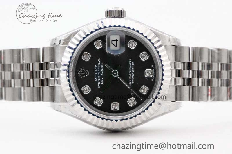 Lady DateJust 28 SS TWF 1:1 Best Edition 904L Steel Gray Dial Diamonds Markers on President Bracelet NH Comfortable 10202