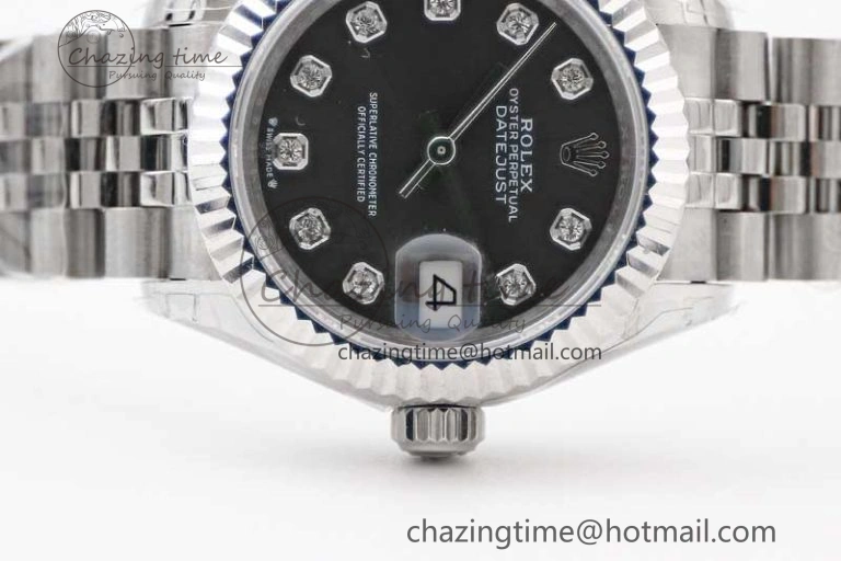 Lady DateJust 28 SS TWF 1:1 Best Edition 904L Steel Gray Dial Diamonds Markers on President Bracelet NH Comfortable 10202