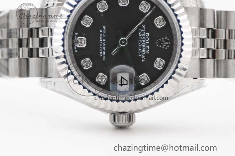 Lady DateJust 28 SS TWF 1:1 Best Edition 904L Steel Gray Dial Diamonds Markers on President Bracelet NH Comfortable 10202