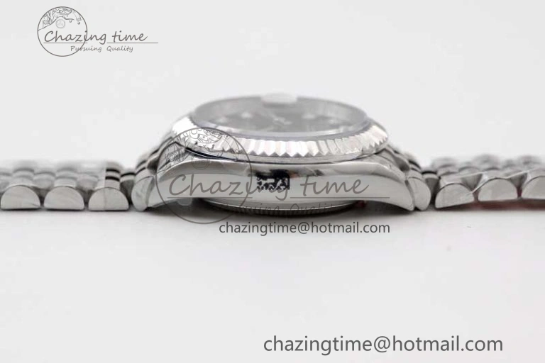 Lady DateJust 28 SS TWF 1:1 Best Edition 904L Steel Gray Dial Diamonds Markers on President Bracelet NH Comfortable 10202