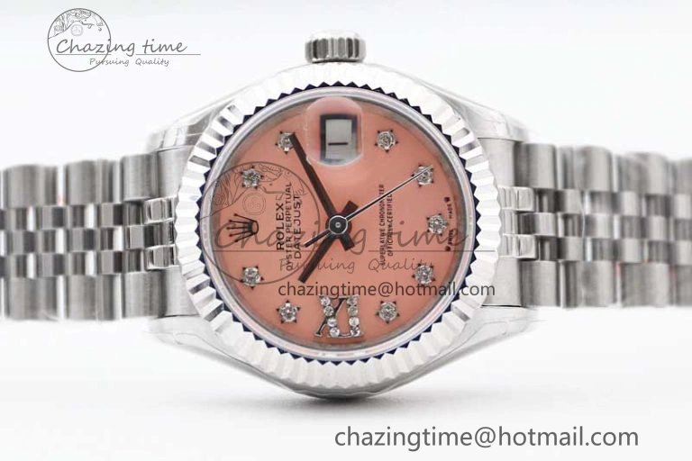 Efficient Lady DateJust 28 SS TWF 1:1 Best Edition 904L Steel Pink Dial Diam Markers on President Bracelet NH 2179